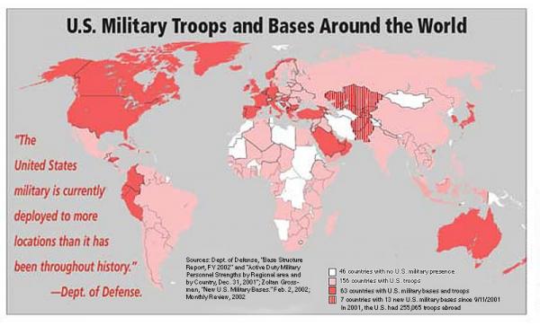 USAs militærbaser rundt omkring i verden (Bilde: http://www.activistpost.com/2011/11/permanent-us-military-presence-in.html)